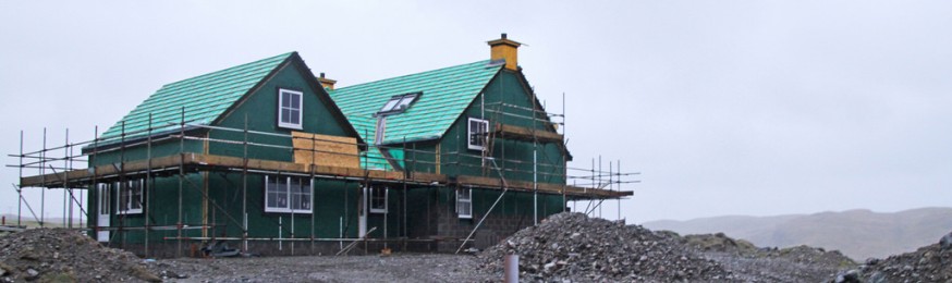 Image of a croft house being built Image of a croft house being built