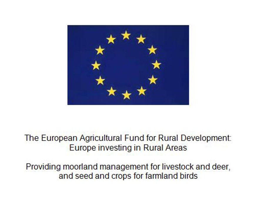 Suggested plaque text: The European Agricultural Fund for Rural Development: Europe investing in Rural Areas. Providing moorland management for livestock and deer, and seed and crops for farmland birds
